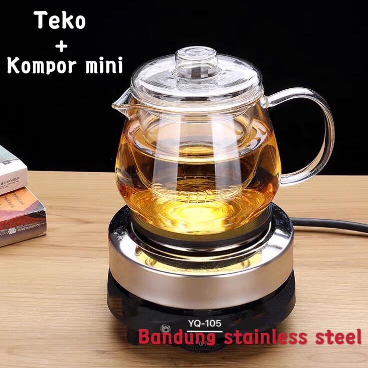 1set Teko Kaca 750ml Plus Kompor Listrik Mini Elektrik