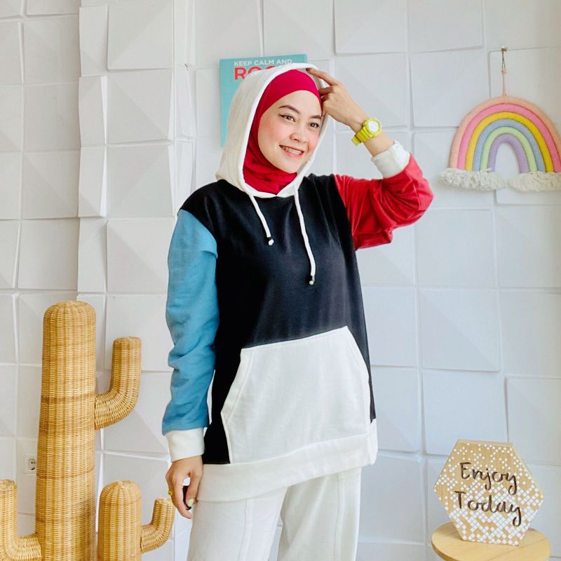 BJ Hoodie Babyterry Jumbo Top Combi Wanita Ld 120 Lengan Panjang Hudie