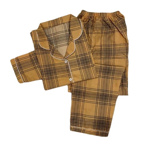 BAJU TIDUR WANITA LENGAN PANJANG / PIYAMA WANITA CANTIK BAHAN KATUN MOTIF KOTAK GUILEN PP-PP GUILEN COKSU