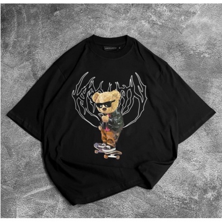 OVERSIZE SKATEBOARDING BEAR T-SHIRT BLACK