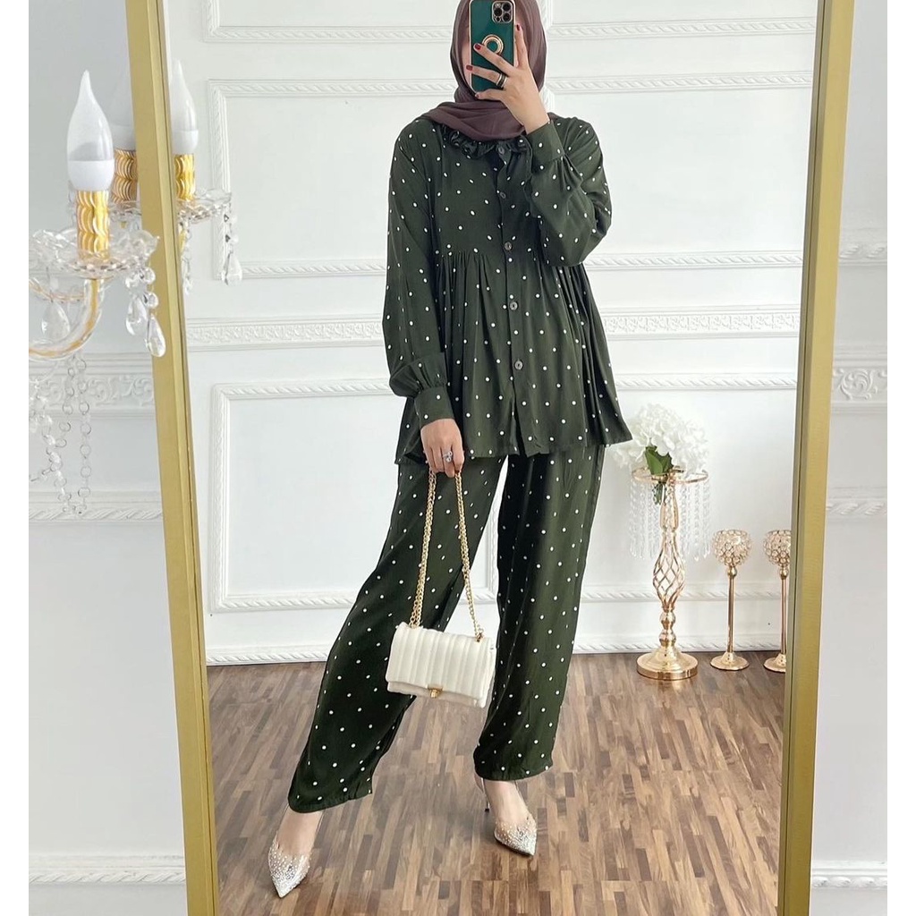 MANDA ONE SET WANITA / SETELAN RAYON DAILY ONE SET BAJU SETELAN PAJIMAS WANITA KEKINIAN-POLKANA ARMY
