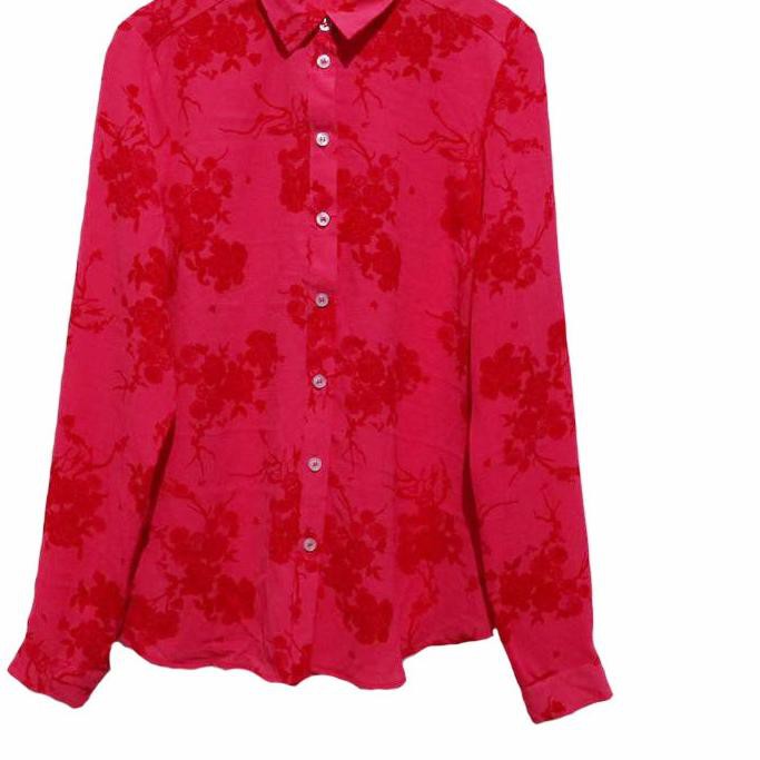 [ INJ ] H&M Kemeja Kerja Motif Red Floral Wanita Pakaian Branded Murah Original ✅