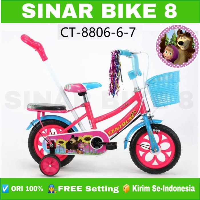 Sepeda Mini Anak Perempuan Ukuran 12 Inch CENTRUM CT 8806 -6-7 Ban Eva Keranjang Stir