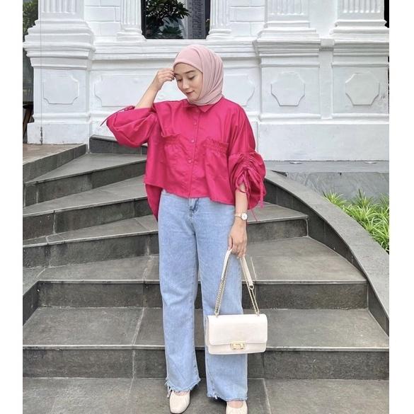 FC-SEORINA SHIRT CANTIKA TOP POPLIN POCKET KEMEJA CROP SERUT / SHAVA BLOUSE