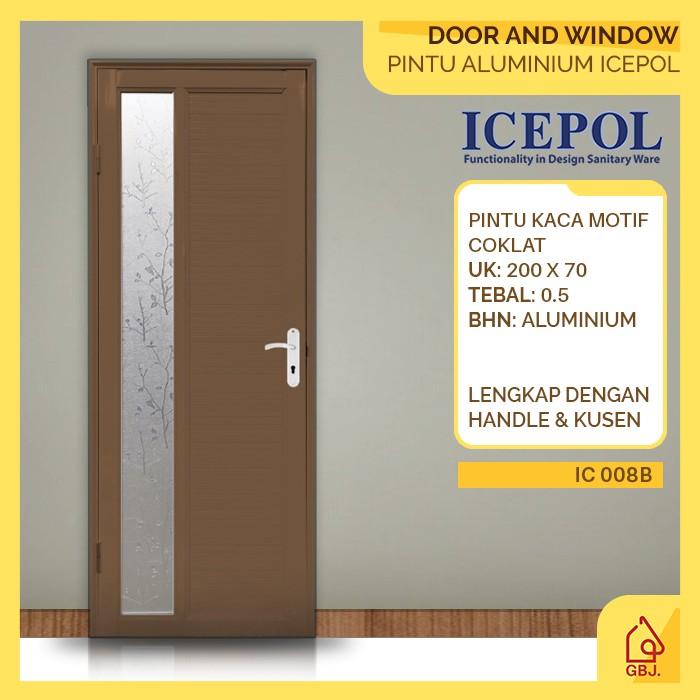 Pintu Aluminium Coklat Kaca Motif Icepol 200X70 + Kusen + Handle