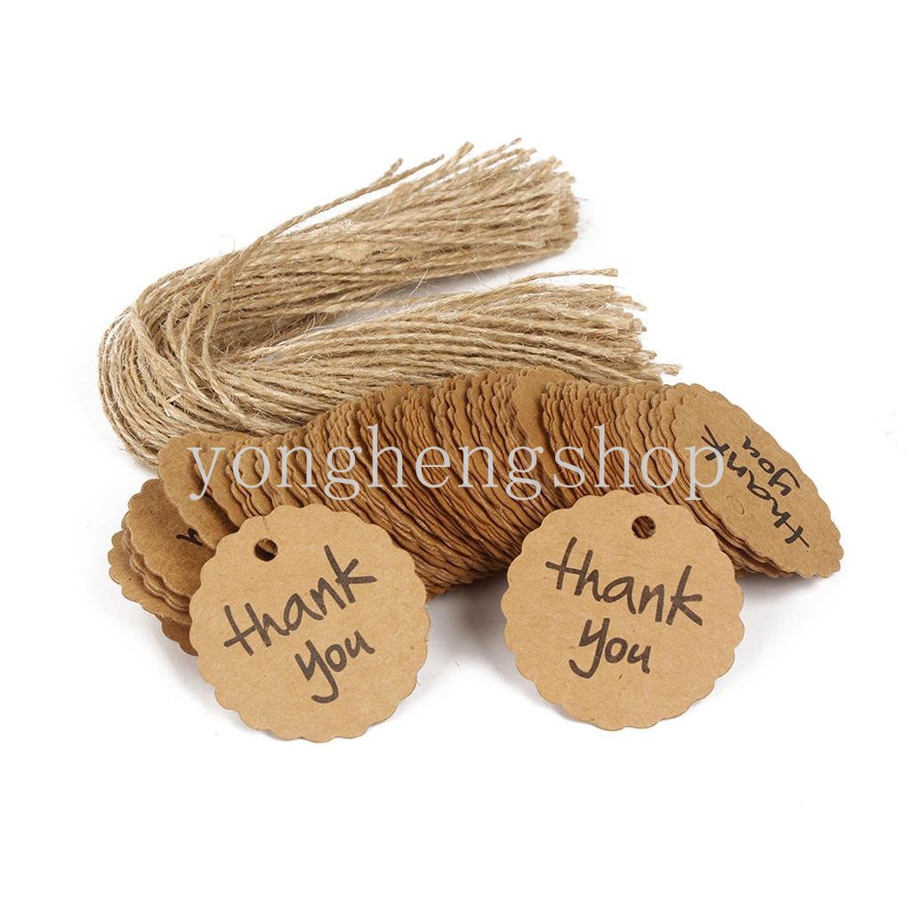 100pcs / set Label Tag Kertas Kraft Handmade Dengan Tali Untuk Hadiah Natal / Pernikahan