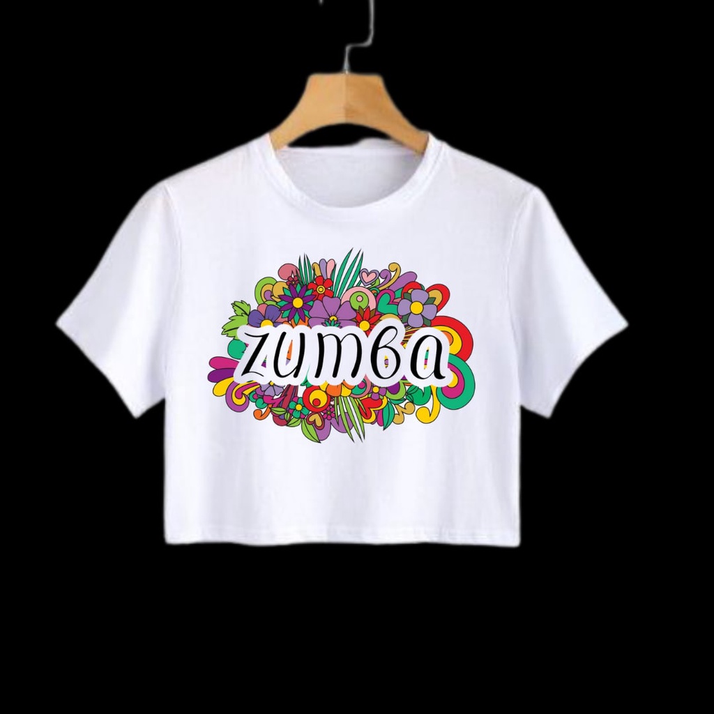 Clothing May - Crop Top Zumba Flower Kaos Distro Croptop Atasan Krop Top Wanita Cewek Viral