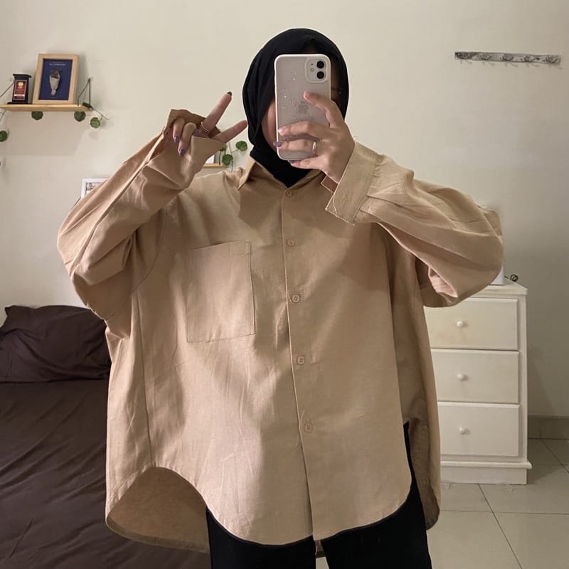 BEFAST - ZEC OOTD Wanita Blouse DAVID / Kemeja Oversize LINEN Shirt Pocket Kantong / Kemeja Jumbo Wanita / Kemeja Casual / Fashion Wanita Kerja / Kem Polos Formal / Terbaru 2022 / Terlaris