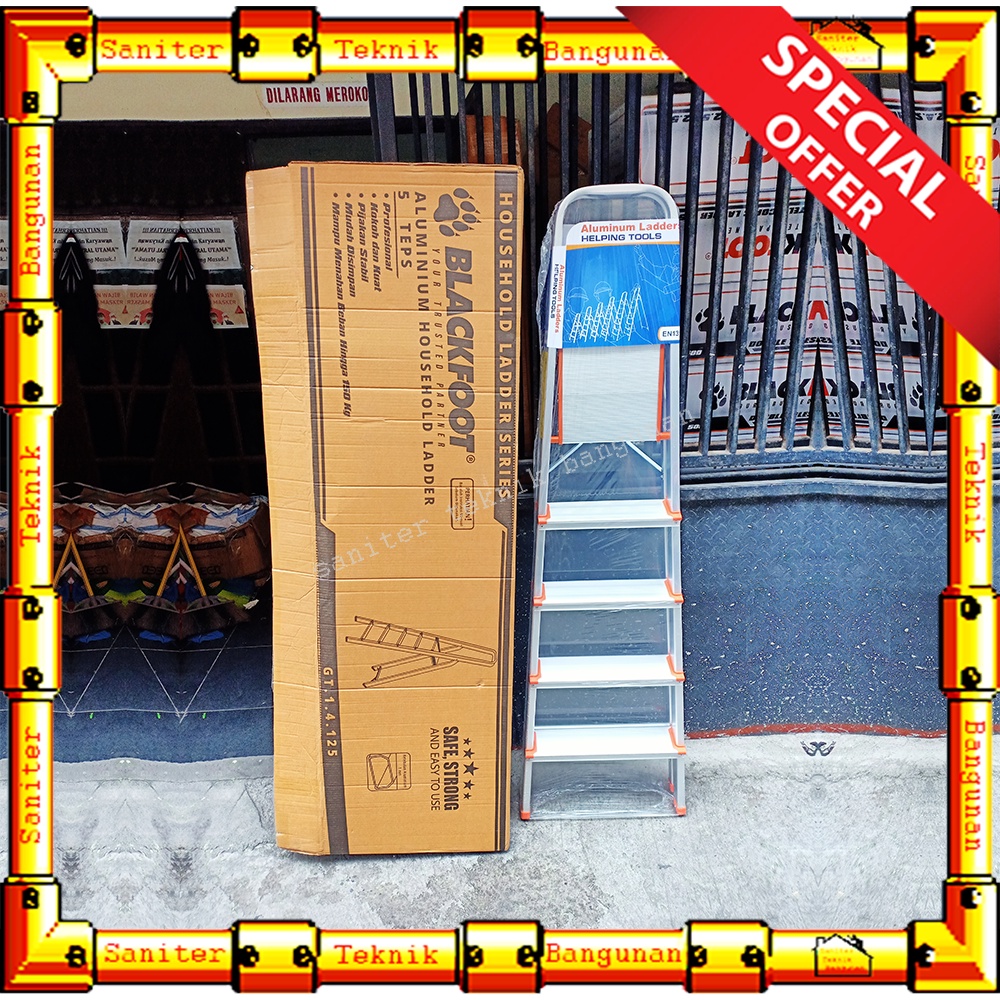 Tangga Alumunium Lipat 5 Step Tangga Lipat 1.6 Meter Tangga Aluminium Ladder Blackfoot