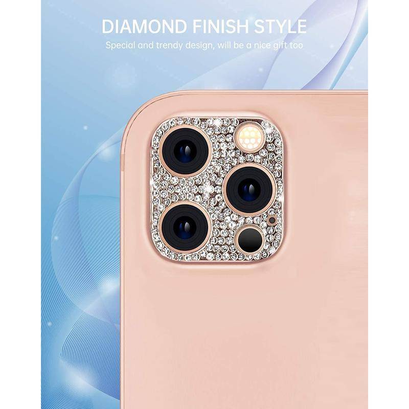 Stiker Pelindung Lensa Kamera Bahan Metal Aksen Glitter Untuk iPhone 13 12 11 Pro MAX