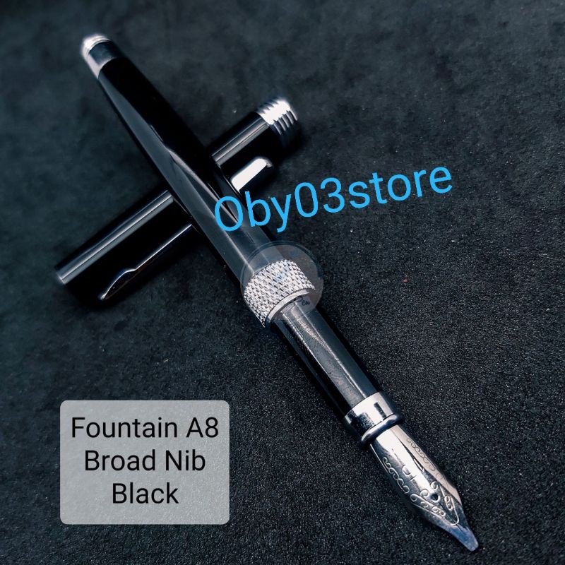 

Fountain Pen Kaligrafi A8 Black Nib Broad 1.5mm Mata Lebar Pena Tinta Isi Ulang Pulpen Calligraphy Standard Ink Bahan Full Metal