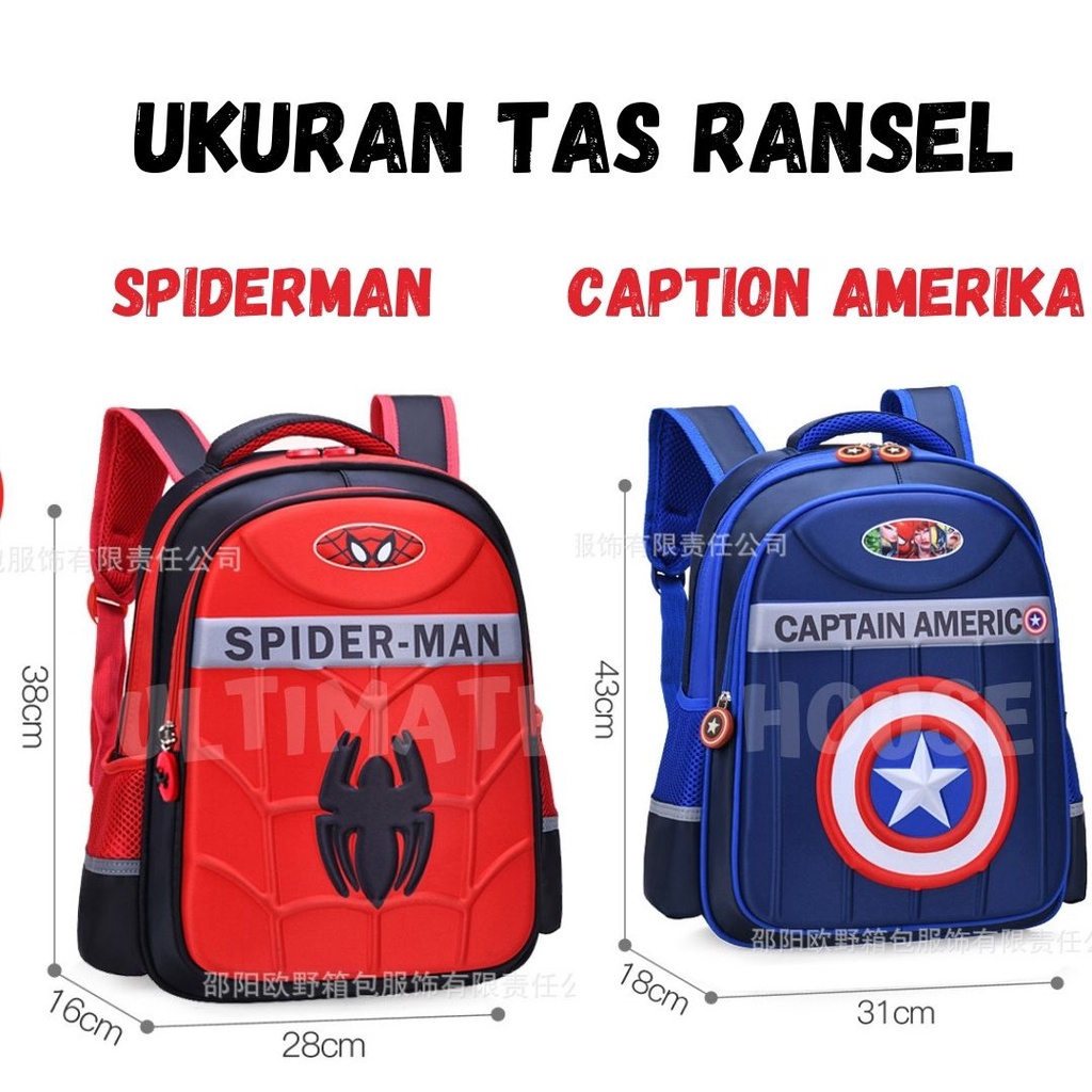 Tas Ransel Anak Sekolah Laki Laki Tas Karakter Superhero Tas Spiderman Tas Captain America Tas Mc Queen Tas Paw Patrol Tas Avangers Tas Ultraman Tas Batman Tas Sekolah Big SD TK Tas Ransel Sekolah