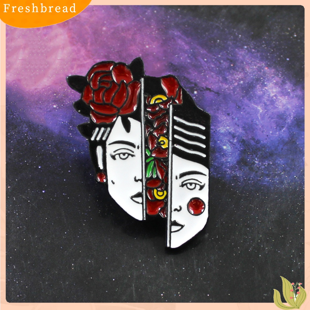 Terlaris Dislocation Lady Face Rose Flower Enamel Brooch Pin Jacket Collar Badge Jewelry