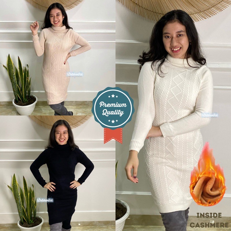 Turtleneck sweater dress wanita thermal AI fur bulu winter musim dingin dalaman hangat tebal import woman longjohn