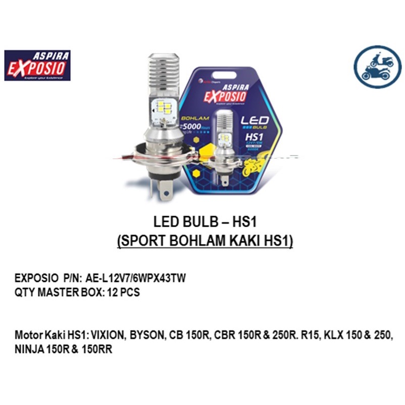 LAMPU LED DEPAN ASPIRA EXPOSIO AE-L12V7/6WPX43TW UNTUK MOTOR VIXION SCOOPY VERZA DLL / SOKET H4