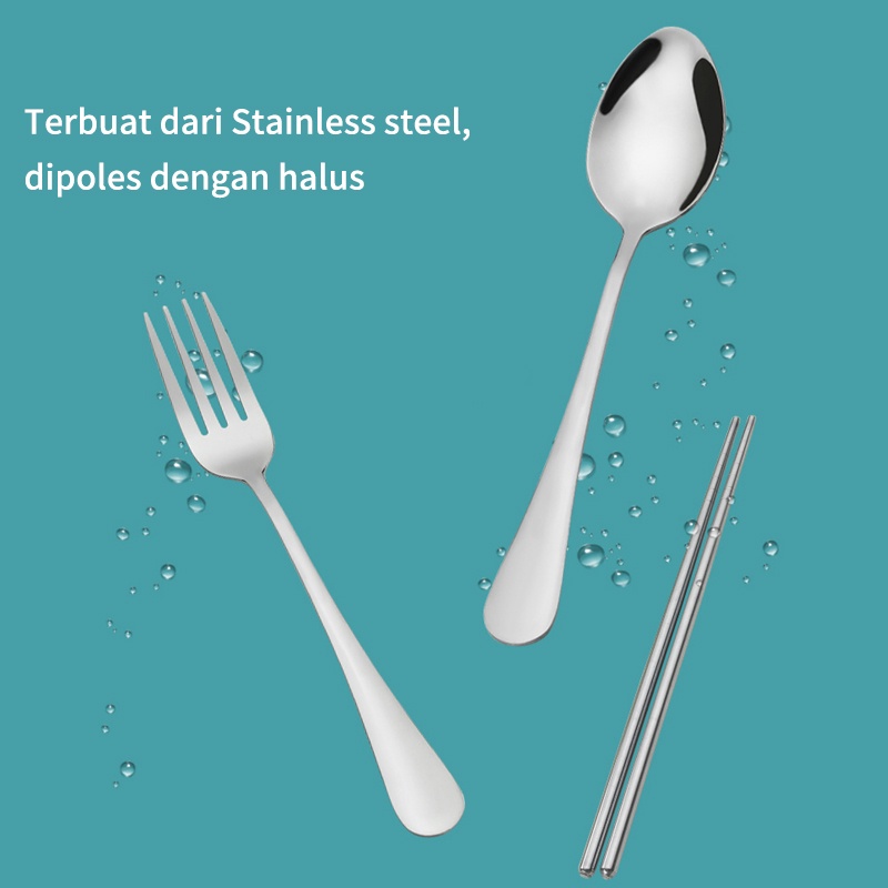 anantagt 3 in 1 Set Alat Makan stainless steel garpu sumpit sendok set 410/Set Peralatan Makan Perjalanan Portabel/yang dapat dilepas