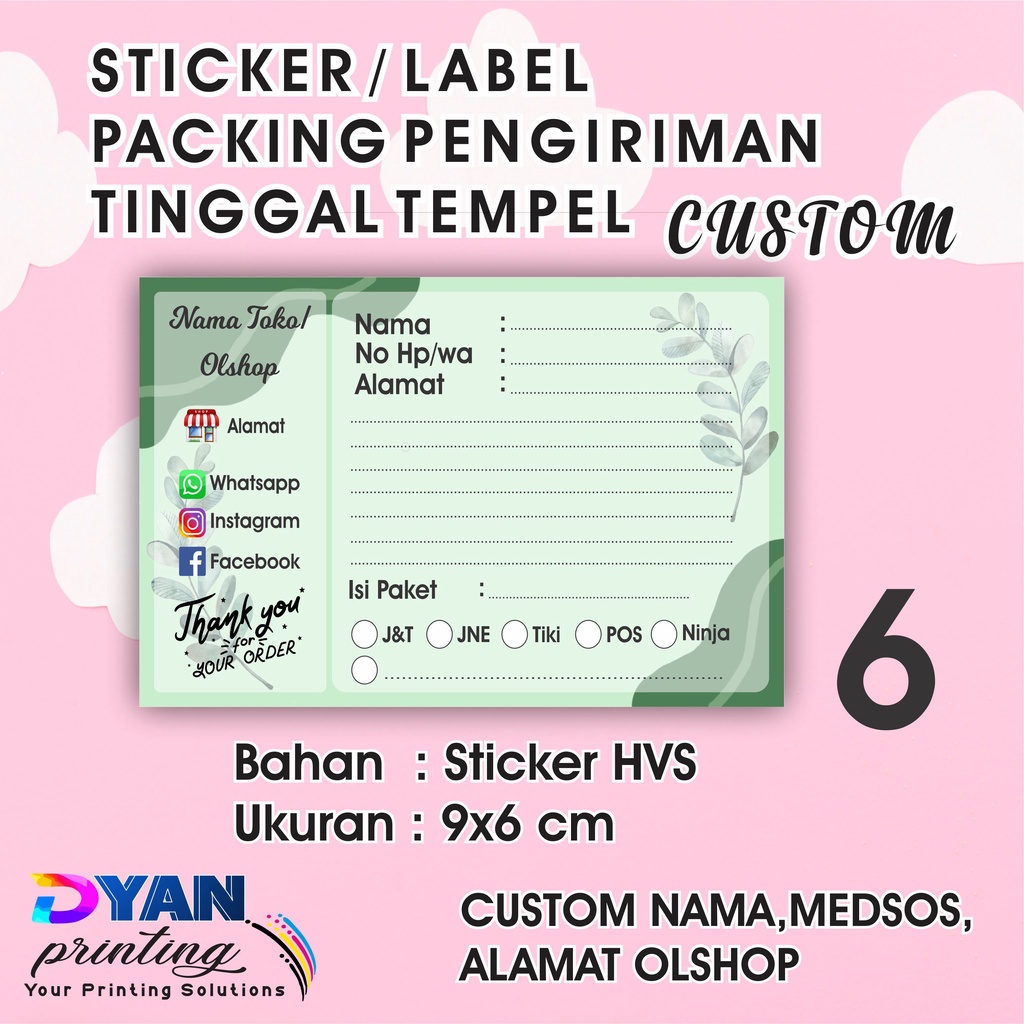 STIKER LABEL PENGIRIMAN PACKING ONLINE SHOP CUSTOM UKURAN 9X6CM COD/BAYAR DITEMPAT