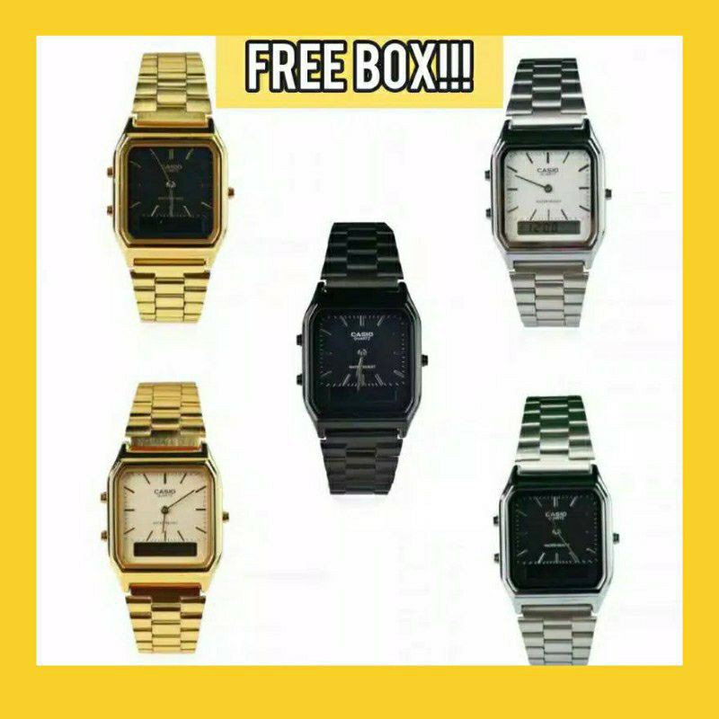 COD ( Bayar Ditempat) Jam Tangan Pria / Wanita Casio Rantai Segi Double Time AQ230