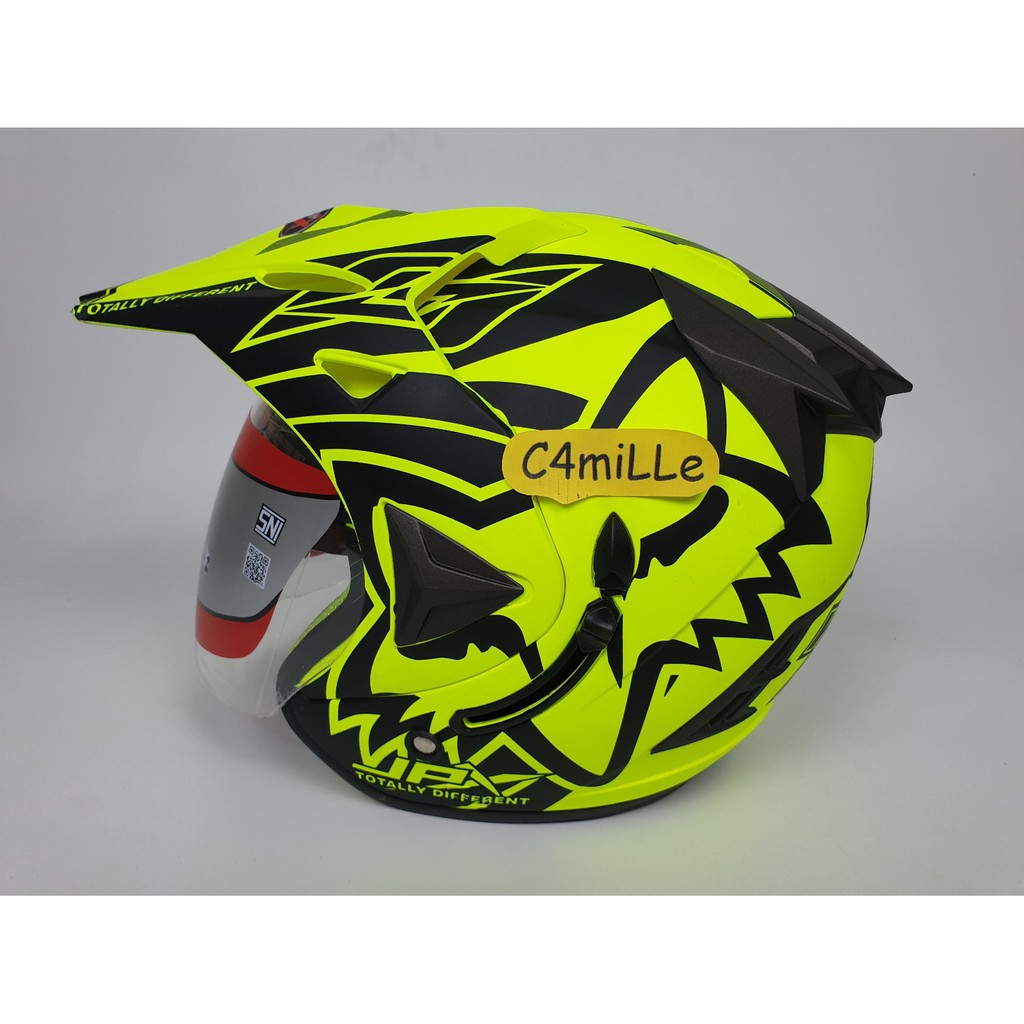 HELM JPX SUPERMOTO WILD RIDER YELLOW FLUO BLACK DOFF DOUBLE VISOR HALF FACE CROSS TRAIL