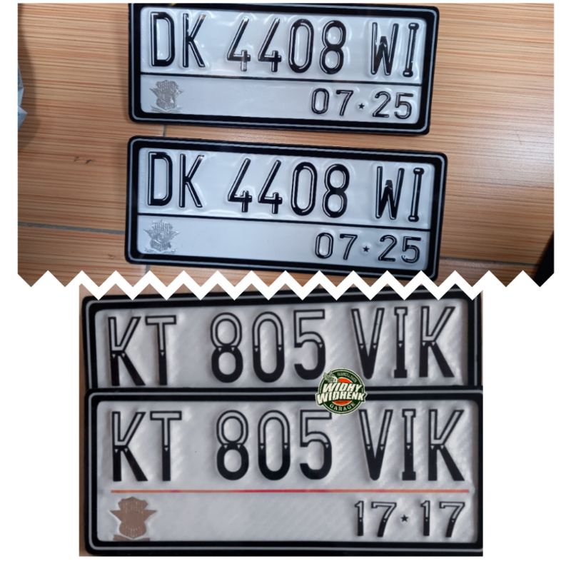 Jual Plat nomer lapis akrilik variasi motor kontes Dasar Putih Berlogo
