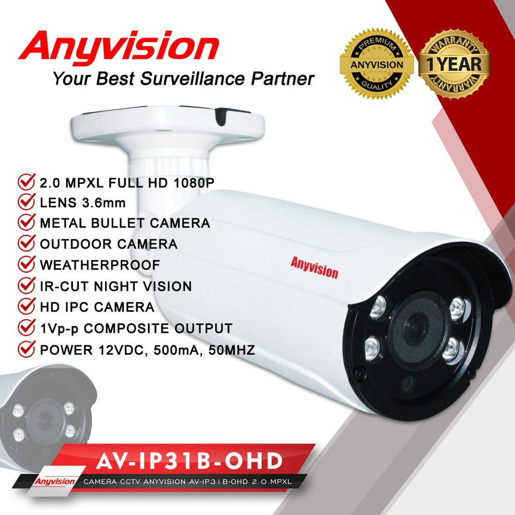 Ip Camera Outdoor AV-1P31B-OHD 2MP Full HD 1080P IP KAMERA CCTV ANYVISION