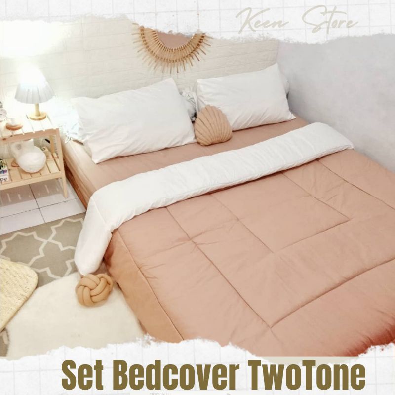 Bedcover Two tone  set 180 160 Badcover Kombinasi Warna Katun Disperse