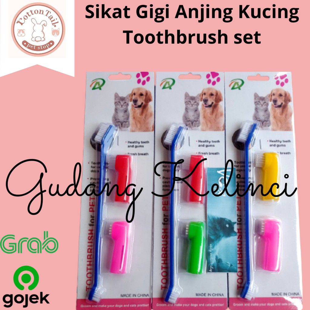 Sikat Gigi Anjing &amp; Kucing - Toothbrush Set For Pet Plus 2 Sarung Jari