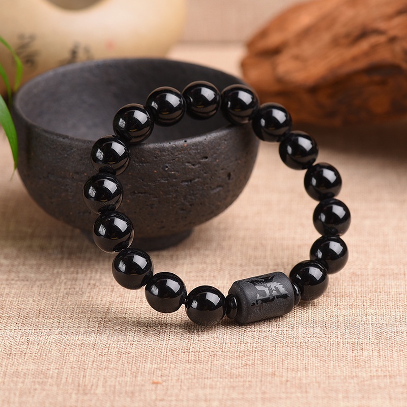 [Women &amp; Men Natural Dragon Phoenix Obsidian Beads Bracelet] [Stress Relief Healing Chakra Yoga Lucky Bracelet] [Jewellery Accessories Gifts]