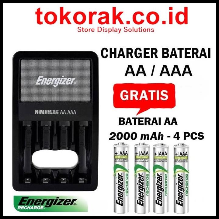 Charger Baterai Aa / Aaa + 4 Baterai Aa 2000 Mah Energizer Maxi