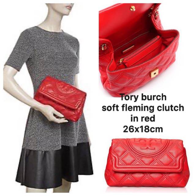 Tas tory burch original - tory burch soft fleming clutch in red