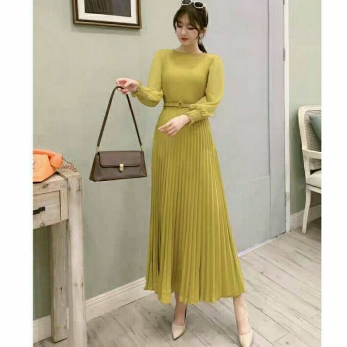 9094 Baju maxi dress gaun panjang plisket wanita import baju maxidress dress pesta cewek import ungu