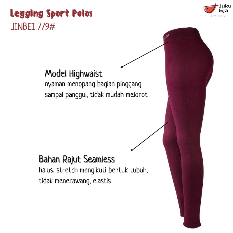 Jinbei Legging Sport Panjang Polos 704 / 779 Bahan Rajut Seamless - Celana Olahraga