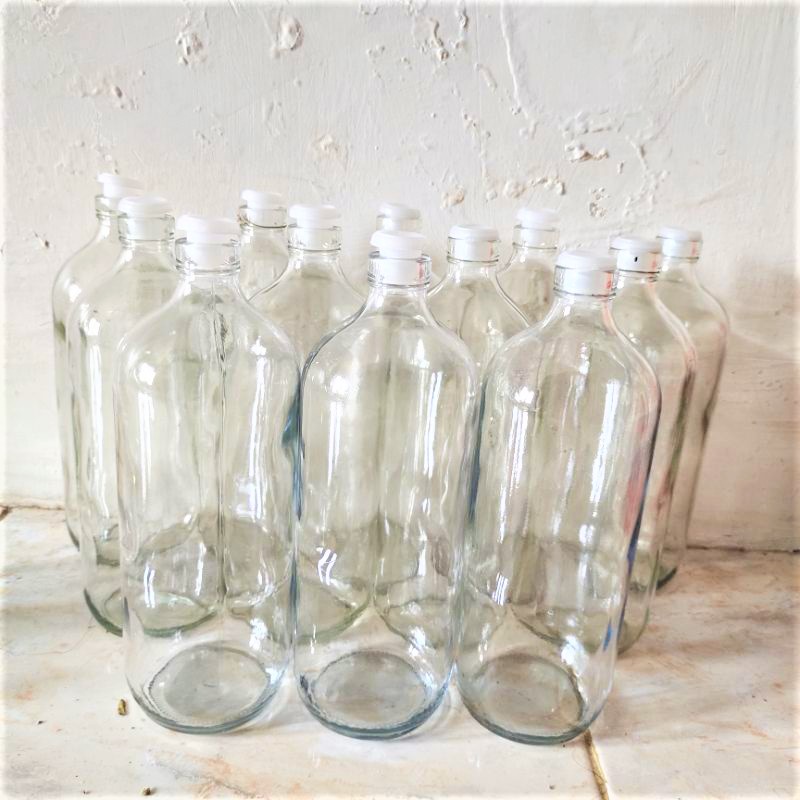 Botol Kaca Beling Tebal 1 Liter termasuk Tutup Plug BARU NEW Botol Minuman Bening Plug 1000 ml