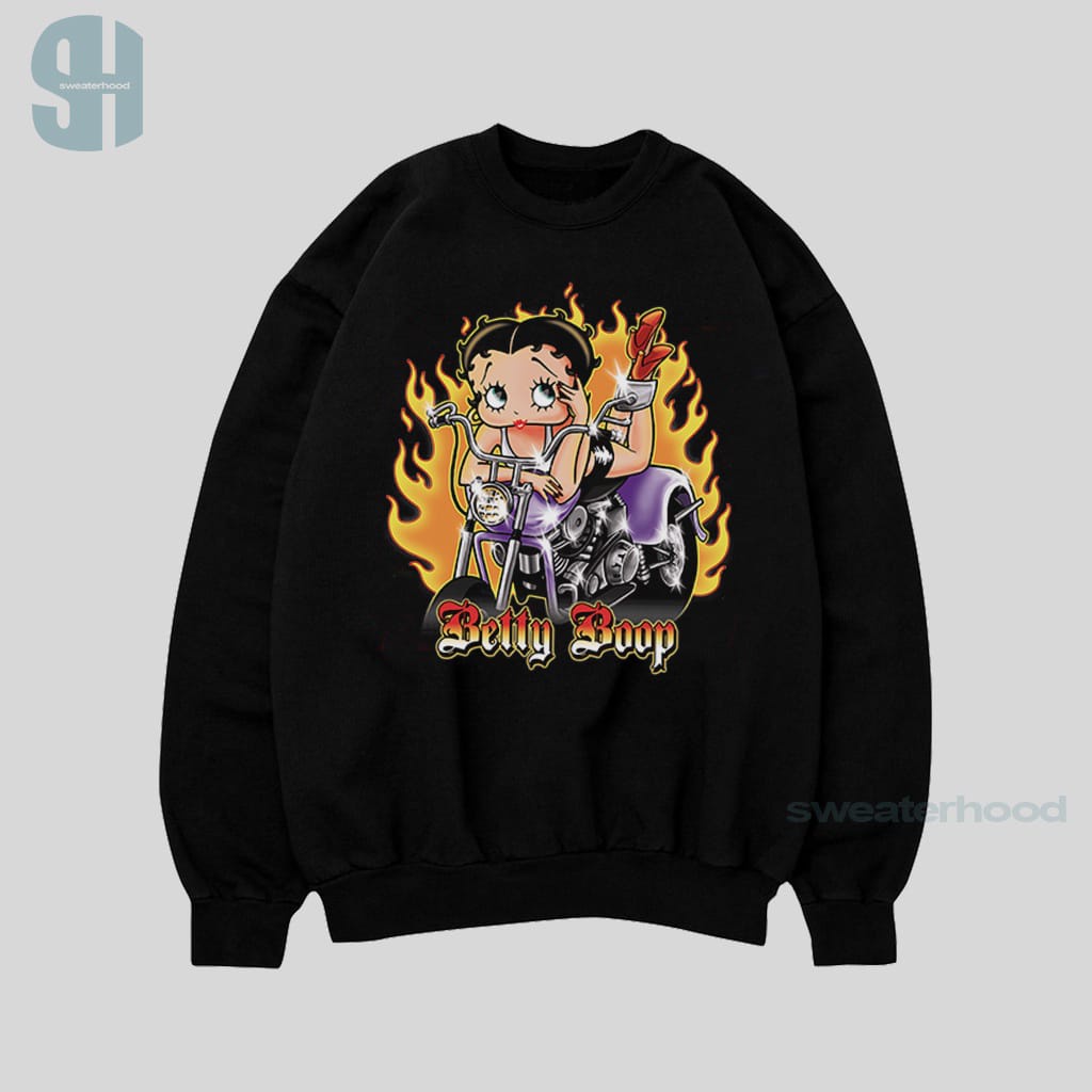 Crewneck Black Betty Boop Bycycle Sweatshirt Hitam Jaket Vintage Pria Dan Wanita Sweaterhood