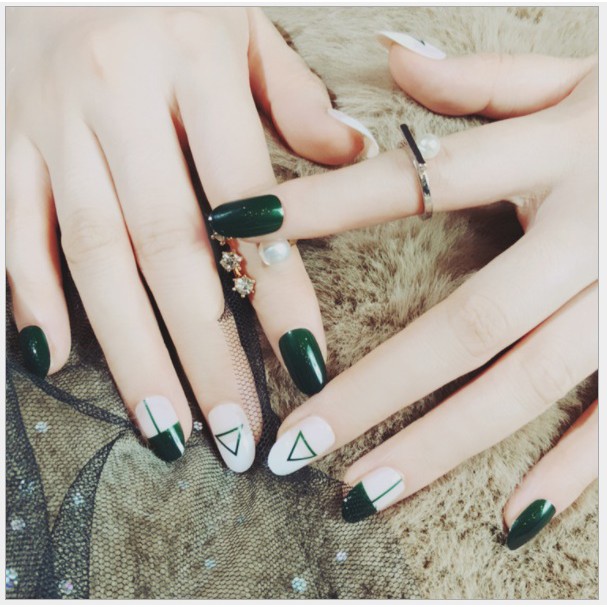 nail art 24pcs model marmer segitiga hijau+lem