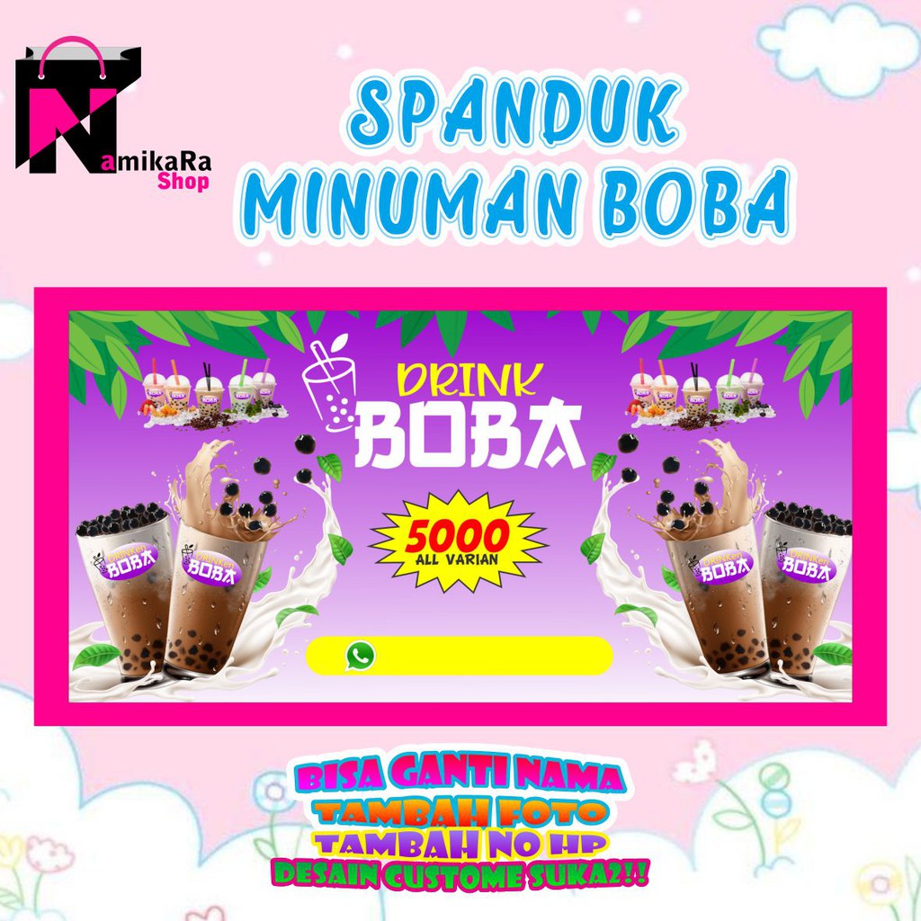 Banner Spanduk Minuman Boba Ungu/Banner Minuman Boba Viral/ Backdrop Minuman Boba ungu Ukuran 150x75