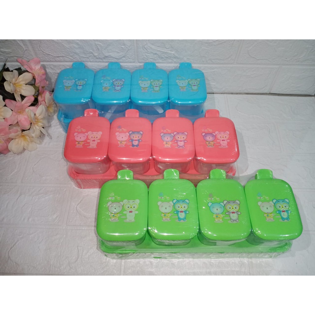 Tempat Bumbu 4 in 1 Besar Dellia Hommy / Kitchen Set / Tempat Bumbu Dapur Serbaguna  / Wadah Tempat Bumbu Dapur / Tempat Garam Merica / Toples Bumbu Dapur / Rak