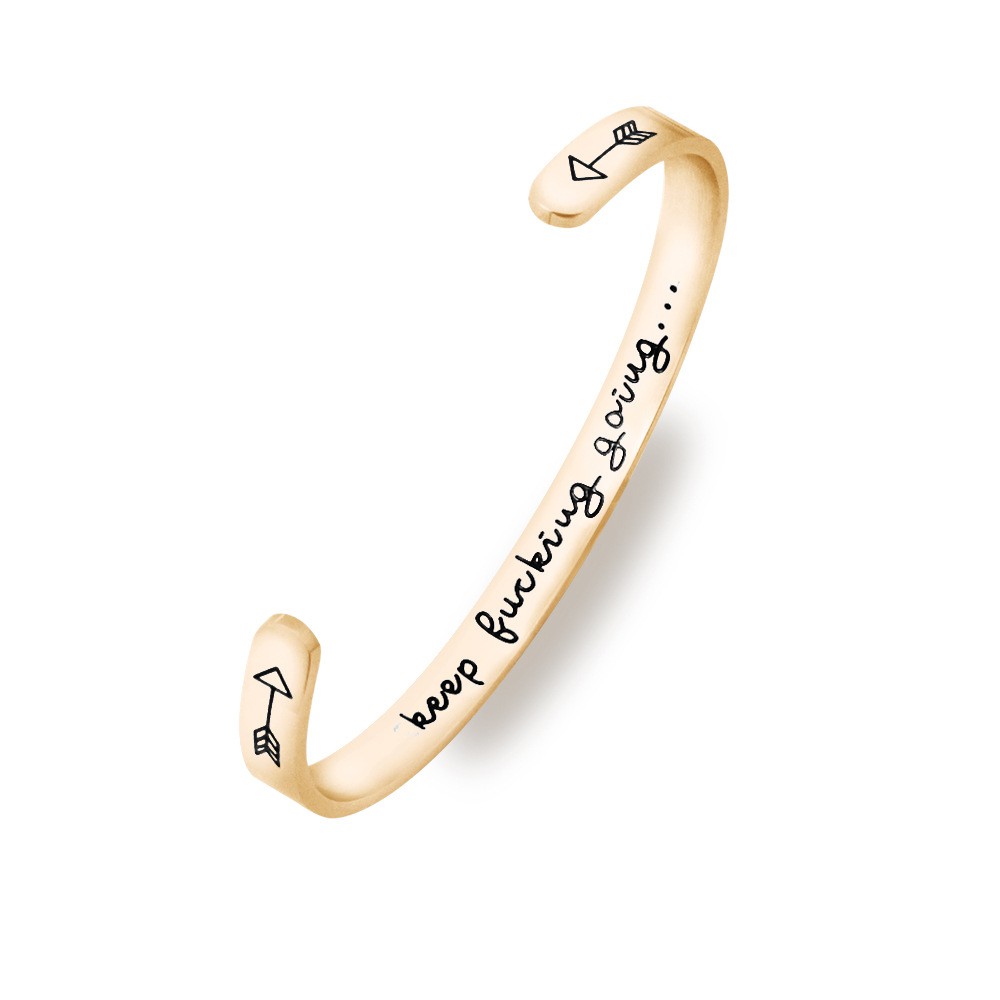 keep fucking going arrow bracelet inspirational stainless steel lettering open bracelet