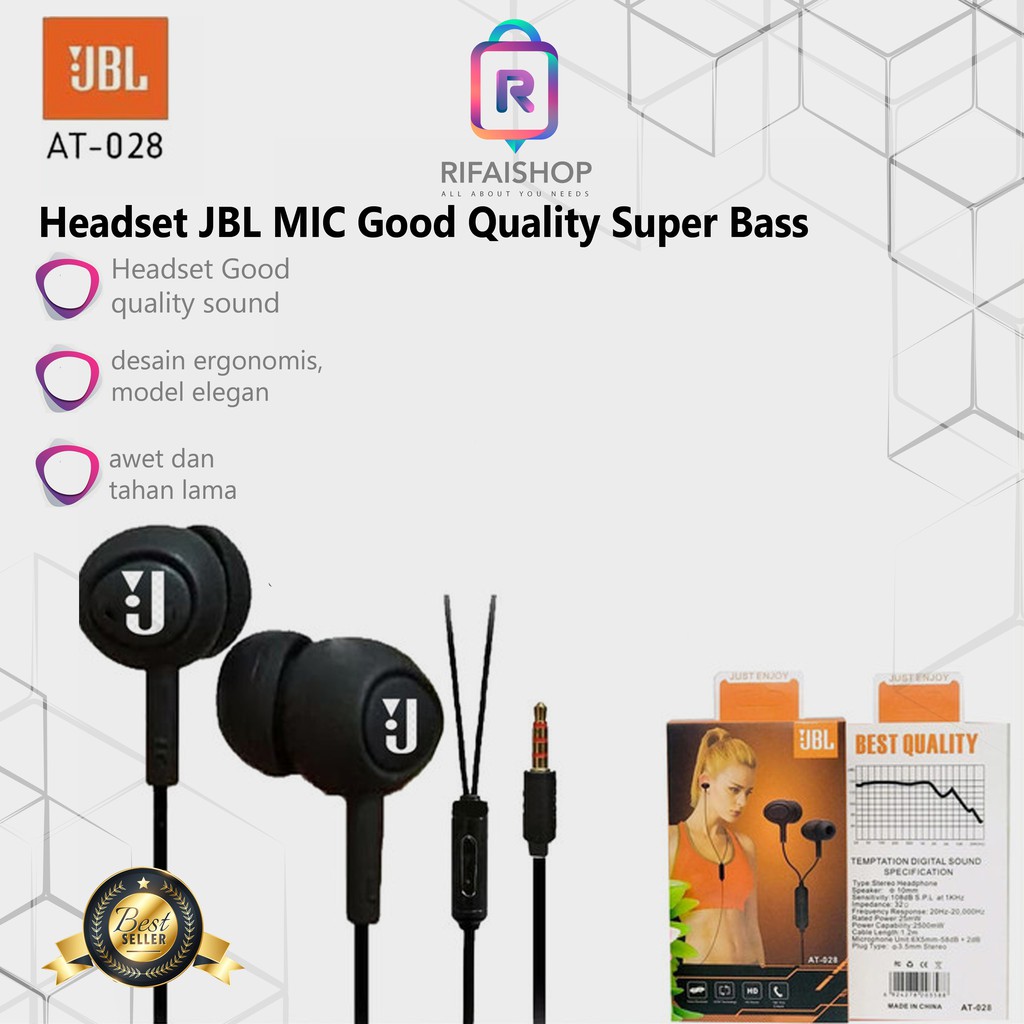 Handsfree / earphone Headset JBL AT-028 / AT028 + MIC Good Quality