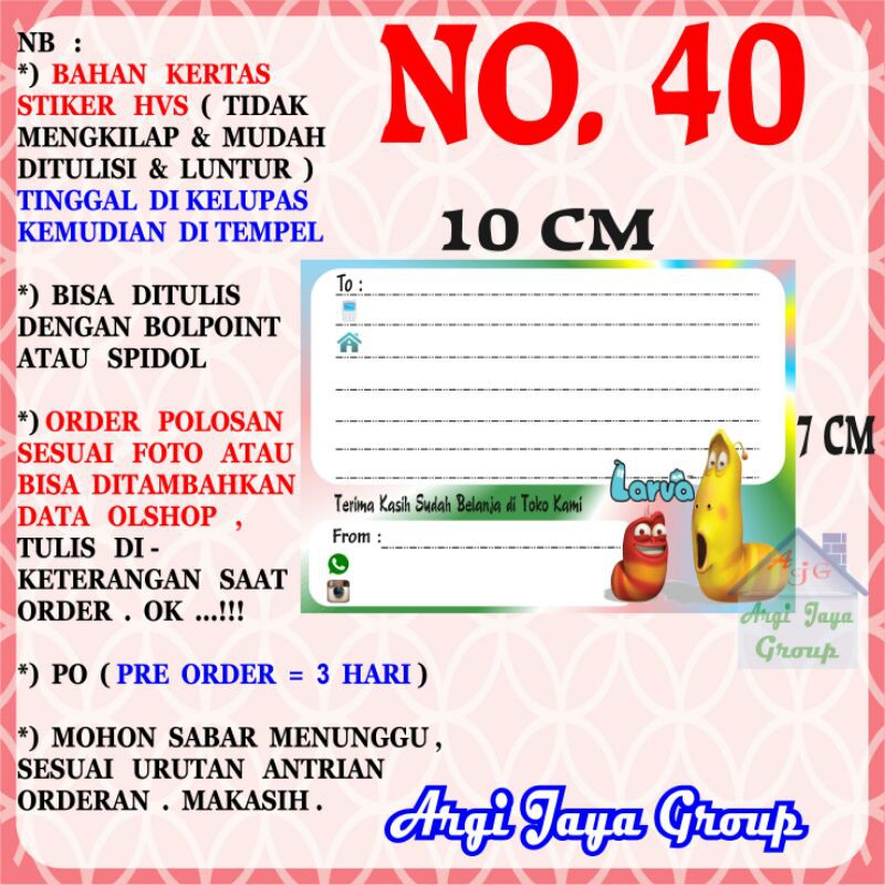 

Stiker HVS - Stiker Pengiriman - Sticker Alamat Olshop Murah Nomer 40 - 10x7cm