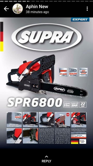 Chainsaw mesin gergaji kayu SUPRA SPR6800 22 in