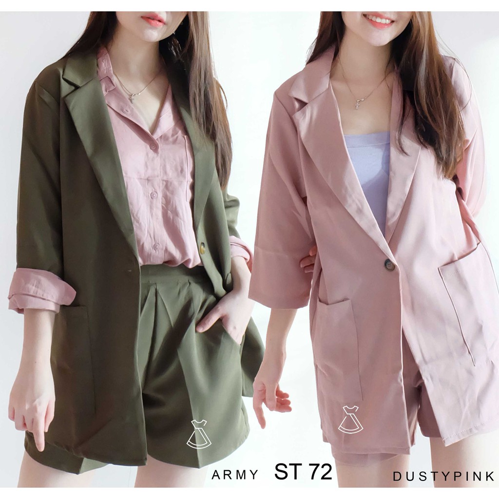 ST72 - Setelan Blazer Short Pants Wanita Setelan Casual Korean Look