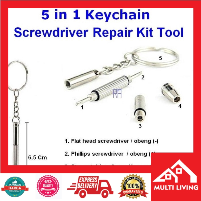 Gantungan Kunci Obeng Plus Minus Mini Screwdriver Keychain EDC 4in1