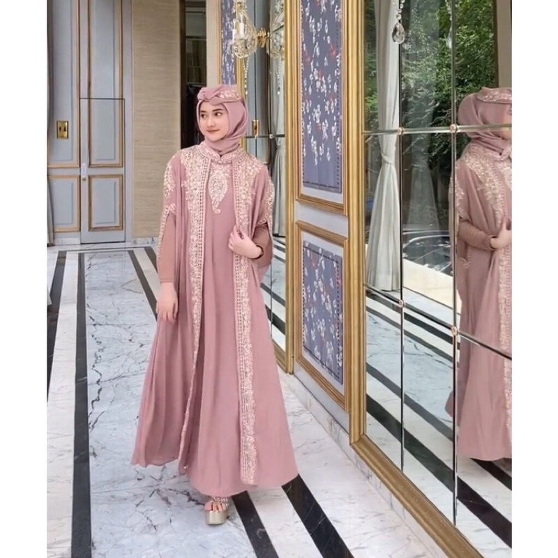 Kaftan Gamis MAHERA Dress Muslim Wanita Kaftan Kondangan Kaftan Lebaran + Free Inner Dan Turban