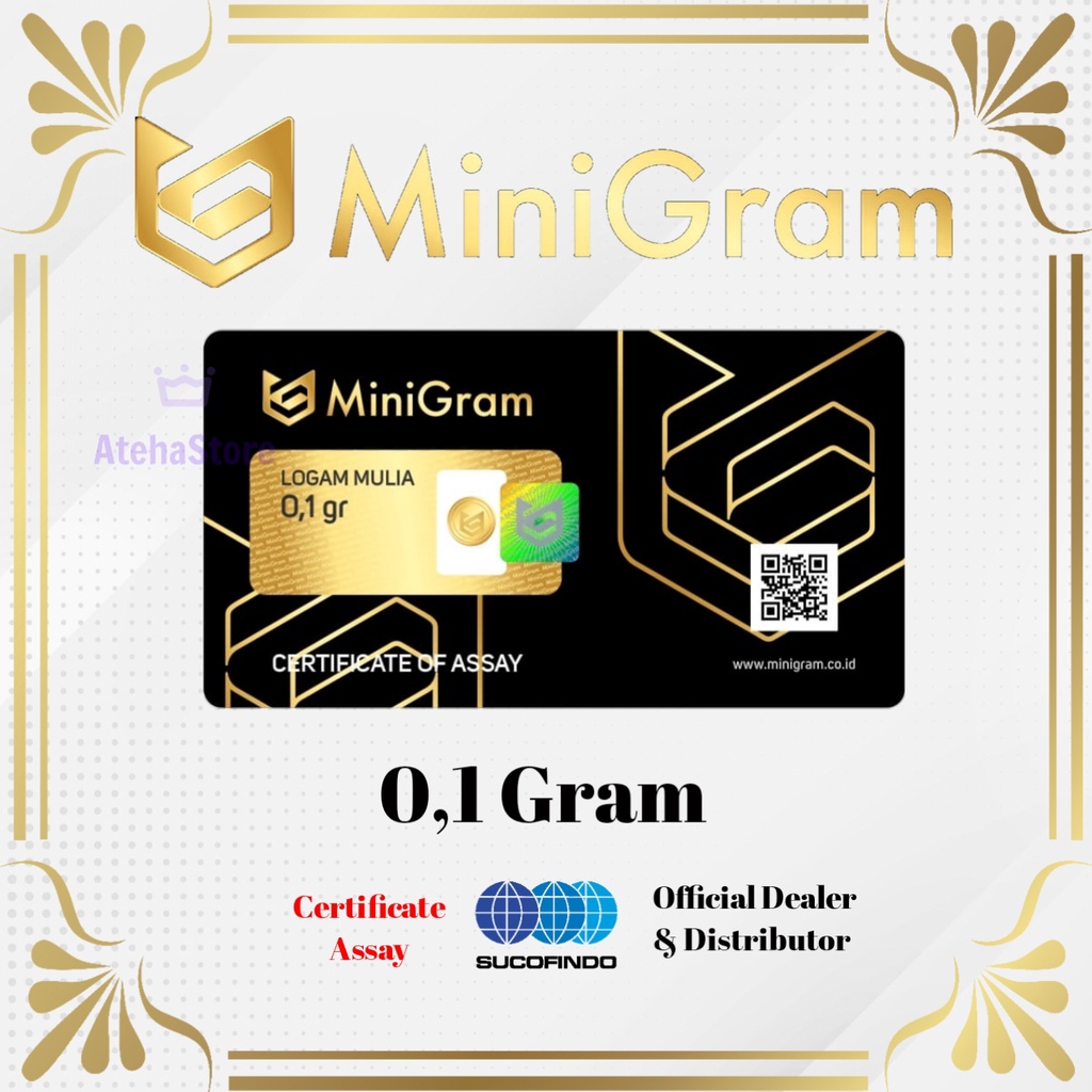 Minigram/Minigold/Emas mini/Souvenir emas 0,1 Gram 24 karat Bersertifikat