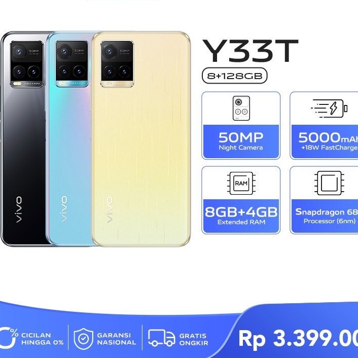 HP VIVO Y33T Y33 T RAM 8 + 4GB EXTENDED ROM 128GB GARANSI RESMI INDONESIA BARU 100% ORI NEW ASLI