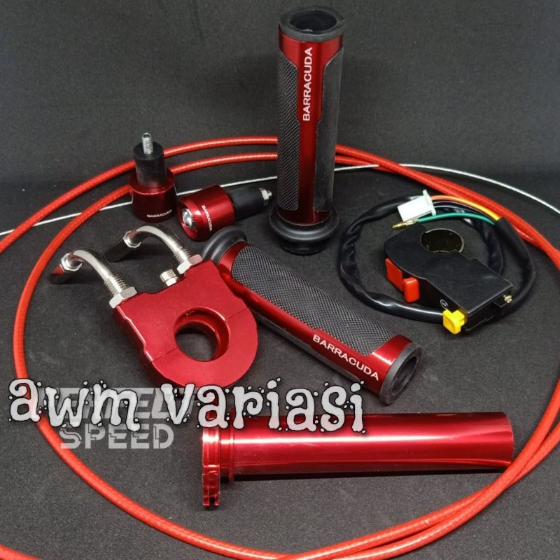 GAS PONTAN FULL CNC + 2 KABEL SERAT KARBON 190CM + HANDGRIP BARRACUDA PLUS TOMBOL UNIVERSAL STATER