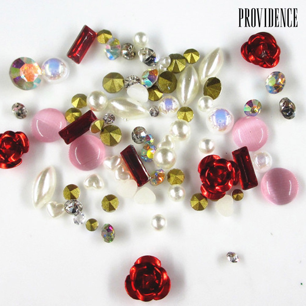 Providence Multi-shape Rose Flower Faux Pearl Rhinestone 3D Nail Art DIY Manicure Decor