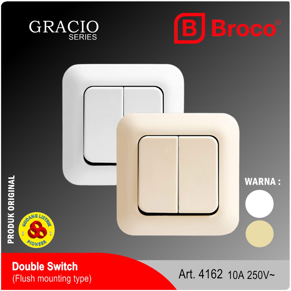 Broco Saklar Seri 2G Gracio 4162 Sakelar Double 2 Gang