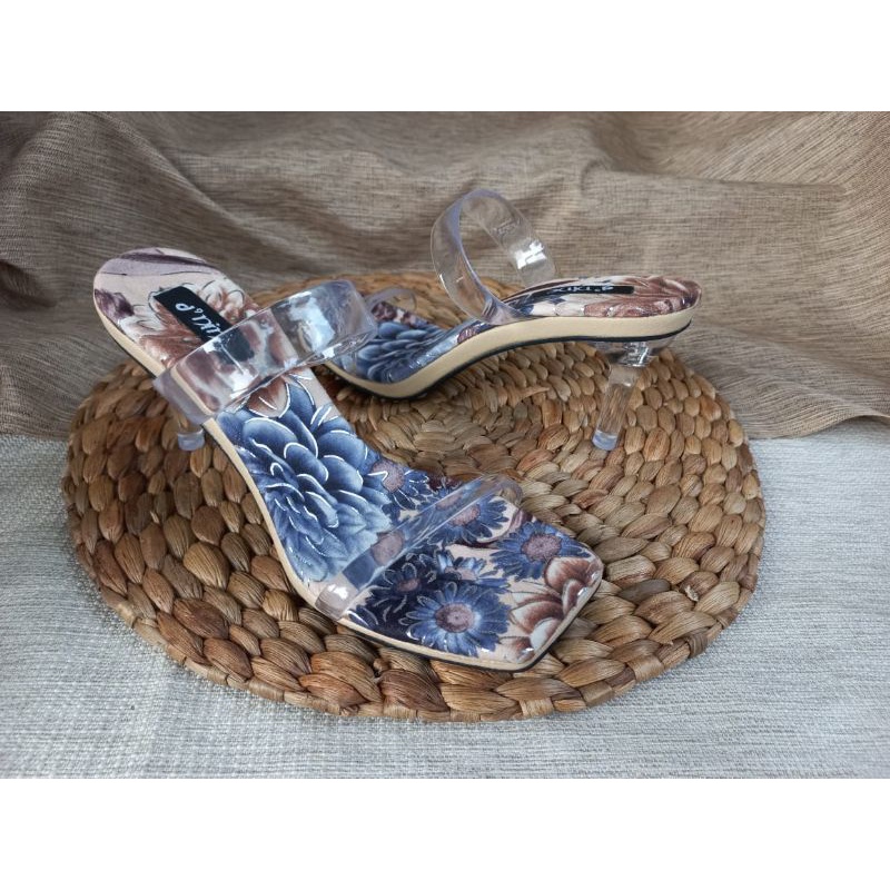 Olentia Sandal Wanita Sandal Heels kaca motif bunga KS 07